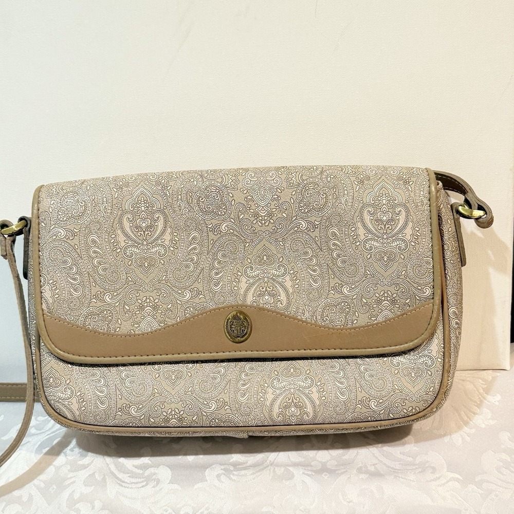 Vintage Rare Liz Claiborne Taupe//Beige‎ /Ivory Paisley Shoulder/Crossbody Bag